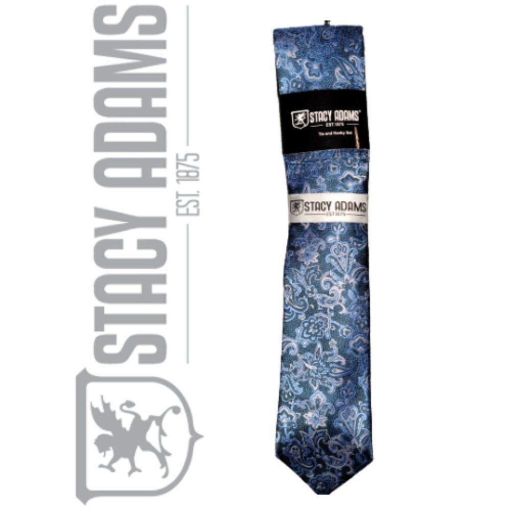 Stacy Adams Men's Navy Blue & Silver Floral Print Tie and Hanky Set Size…